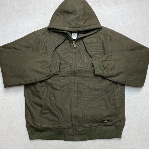 Dickies Hooded Quilted Jacket Duck Men's XT Olive Canvas Workwear Coat - Picture 1 of 15